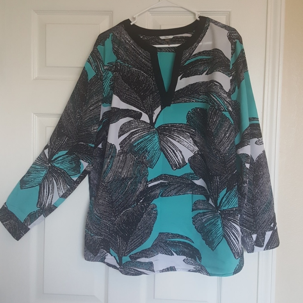 Milano Teal Black and White Top Blouse size 1X